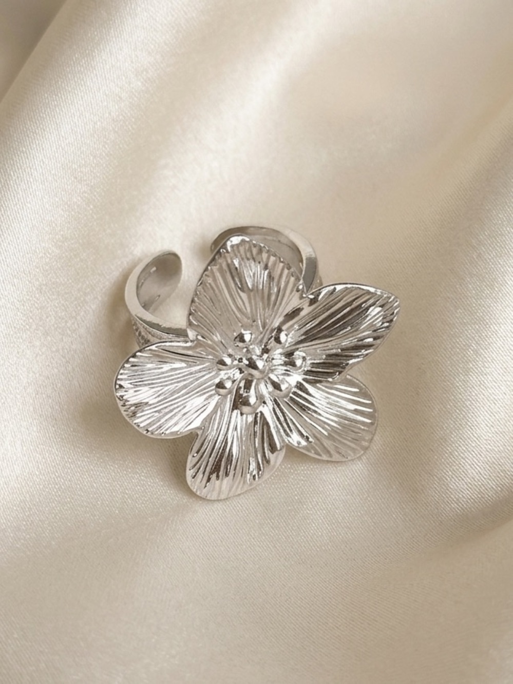 New! Silver Flower Statement Ring